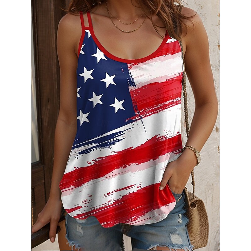 Women's Patriotic  Camisole Tank Top Graphic Flag Casual Sleeveless Scoop Neck Regular Tops Daily Holiday Print Yellow Wine Red Blue Summer Spring