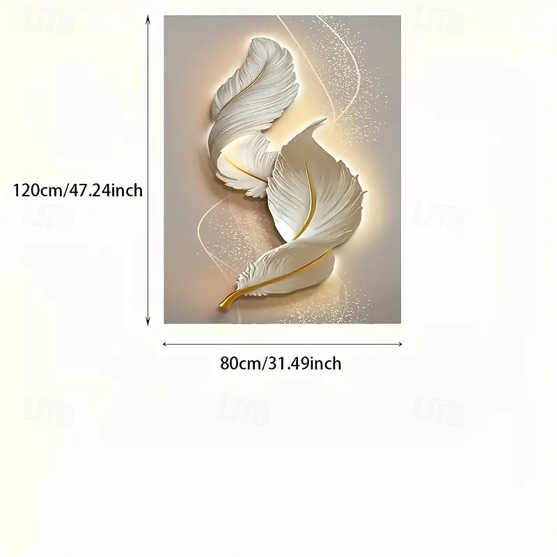Elegant Large Frameless Canvas Art - Serene White Feathers with Gold Accents Modern Abstract Wall Decor Room Decor for Living Room and Bedroom2