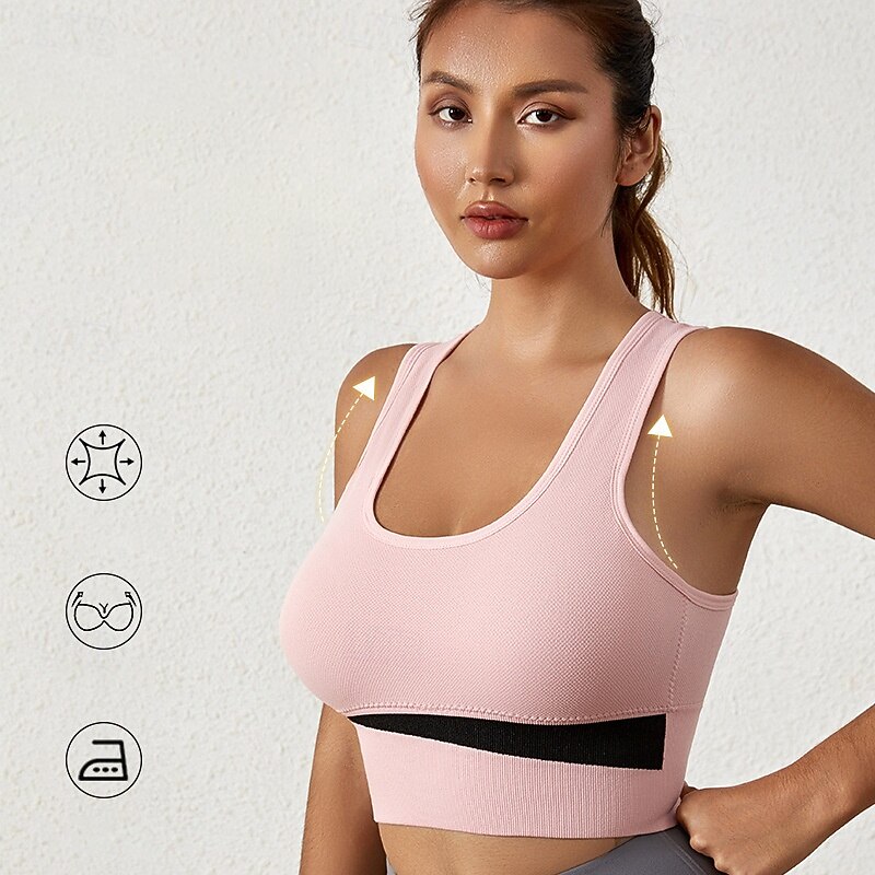Women's Yoga Bra Sports Bra Pilates Bra Bra Top Push Up Seamless Anti-vibration Wireless Color Block Sport Activewear Black Pink Gym Zumba Running2