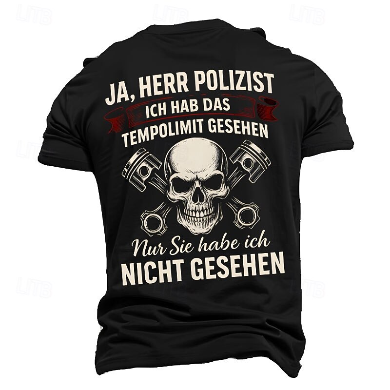 Men's Funny Driving T-Shirt: 'Yes Officer I Saw The Speed Limit; Only You I Didn't See' Humorous Skull & Pistons Graphic Short Sleeve