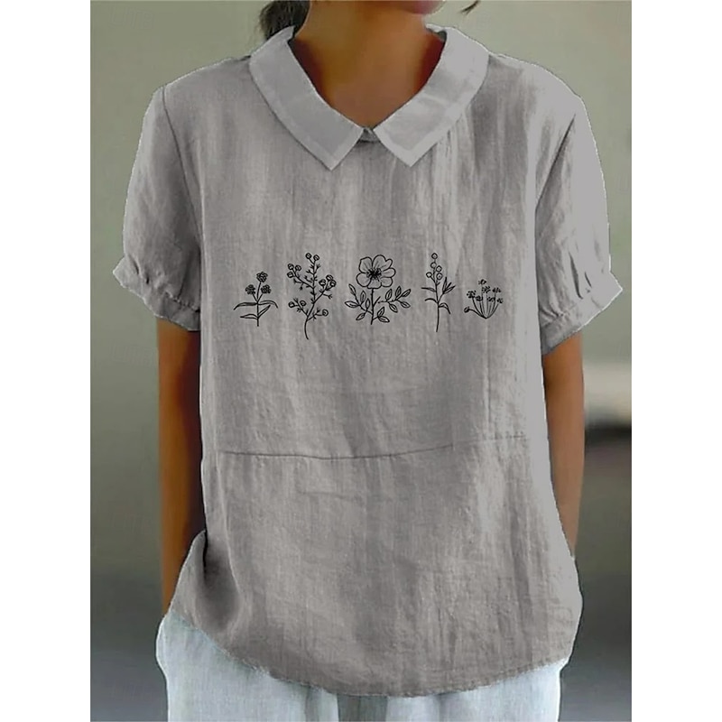 Women's Blouse Floral Graphic Elegant Vintage Tropical Short Sleeve Shirt Collar Peter Pan Collar Regular Tops Work Daily Holiday Print White Pink Blue Gray Summer Spring4