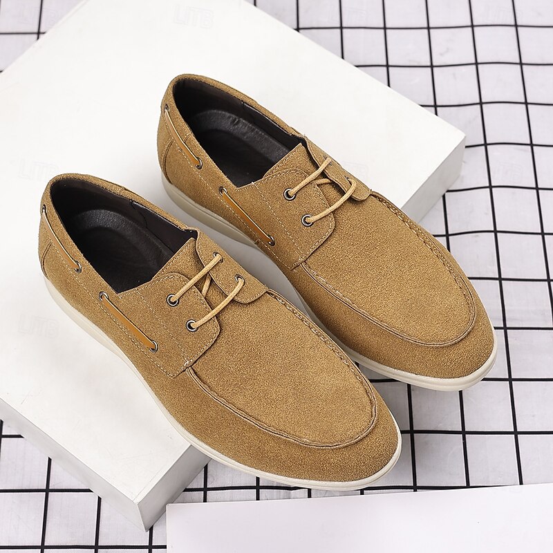Men's Beige Faux Suede Boat Shoes with Lace-Up Design – Comfortable Casual Footwear for Weekend, Vacation & Daily Use4