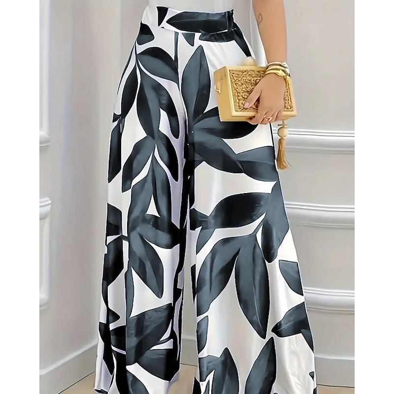 Women's Slacks Palazzo Pants Streetwear Casual Full Length Natural Flower Printing Comfy Outdoor Comfortable Street Going out Deep Purple Magenta Earth Yellow Grey Fall Regular Fit