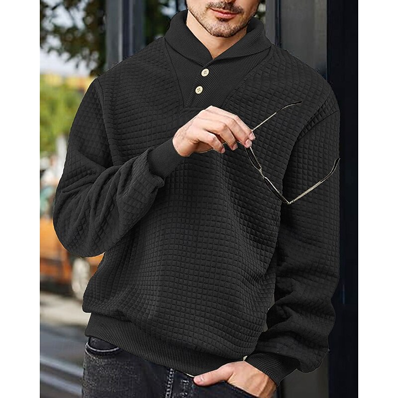 Men's Sweatshirt Black White Army Green Navy Blue Khaki Lapel Plain Ribbed Textured Knit-texture Sports & Outdoor Daily Holiday Polyester Streetwear Basic Casual Spring Autumn / Fall Clothing Apparel3