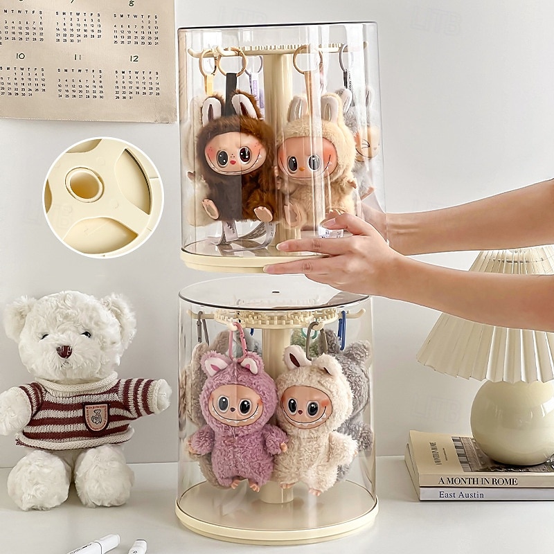 Rotating Display Case - 360 Clear Figure & Keychain Display Case with Dust Proof Coverfor 17/15cm Plush Dolls Stackable Holder Display Shelf for Collectibles(NO Dolls)