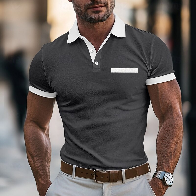 Men's Cotton Polo Shirt Golf Shirt Casual Sports Lapel Ribbed Polo Collar Short Sleeve Fashion Basic Plain Classic Summer Spring Slim Fit White Red Blue Gray Cotton Polo Shirt