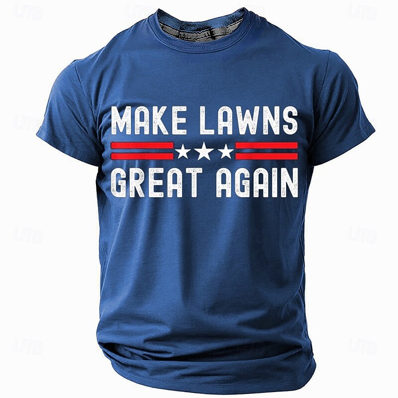 Mens Funny 'Make Lawns Great Again' Pun Graphic T-Shirt, Short Sleeve Humor Tee