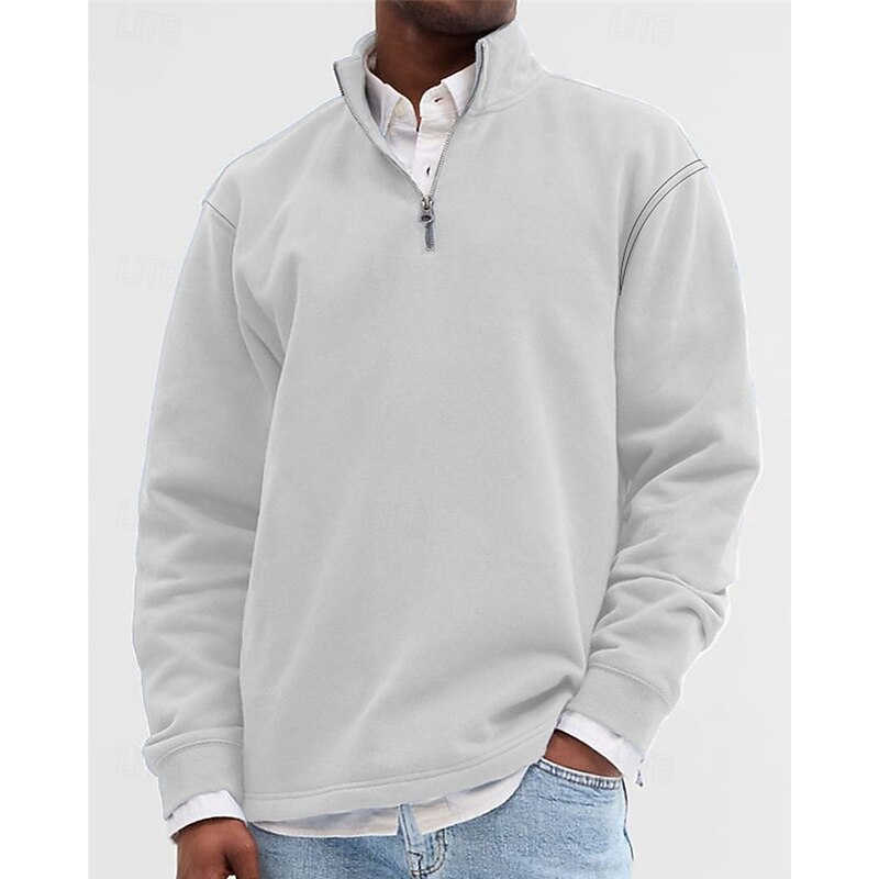 Men's Sweatshirt Quarter Zip Sweatshirt Black White Yellow Light Green Wine Half Zip Plain Sports & Outdoor Daily Holiday Polyester Streetwear Basic Casual Spring Autumn / Fall Clothing Apparel3