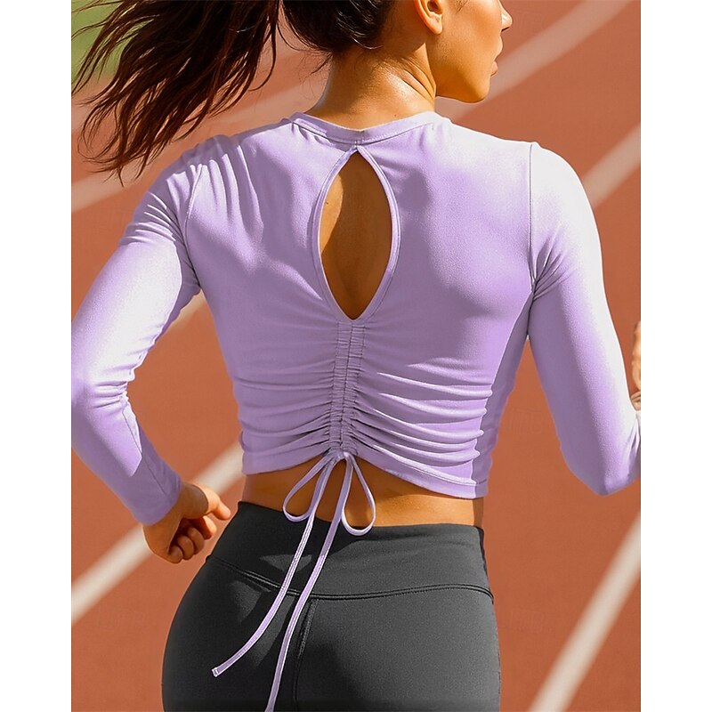 Women's Running Top Running Shirt Slim Pullover Long Sleeve Tee Tshirt Solid Colored Quick Dry Lightweight Elastic Breathable Tennis Golf Running Sportswear Activewear Black White Purple4