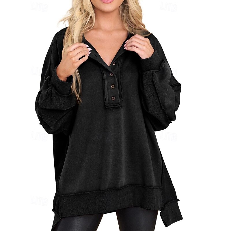 Women's Blouse Plain Modern Casual Long Sleeve Crew Neck Regular Tops Daily Holiday Going out Buttons Black White Pink Wine Blue Fall2