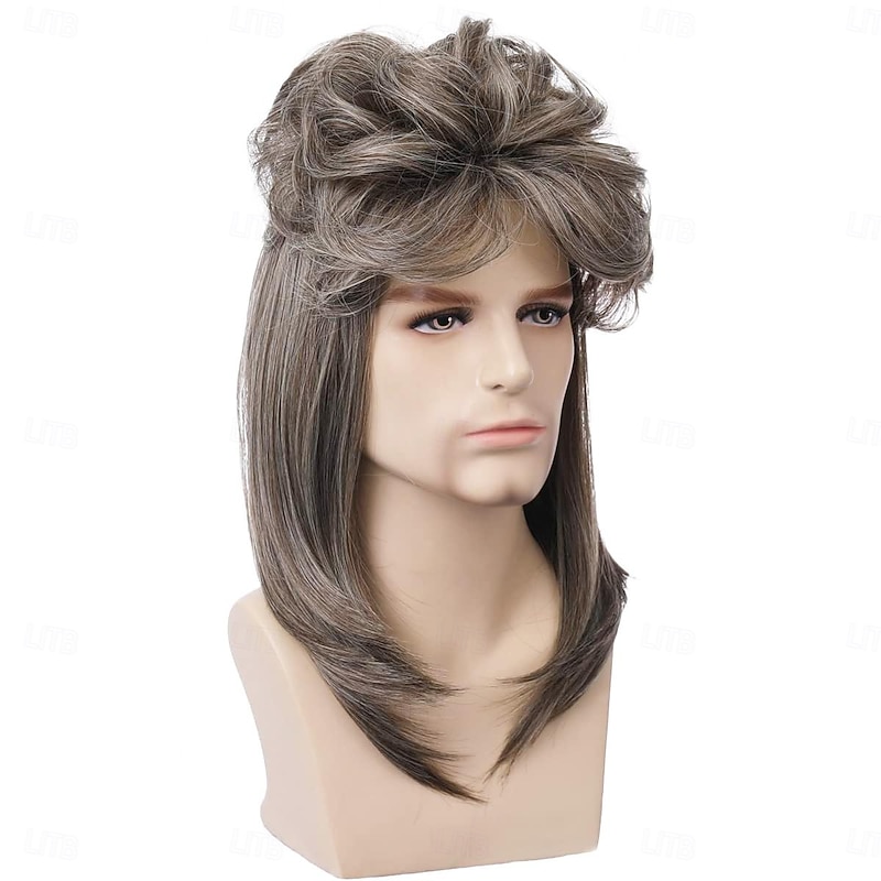Mullet Wigs for Men 80s Costumes Party Accessory Ash Blonde Wig Cosplay Wig Halloween Wig3