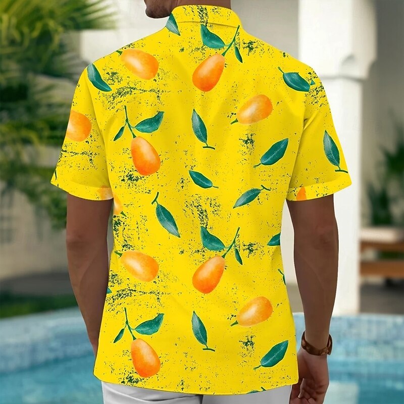 Men's Fruit Lemon Mango Summer Hawaiian Shirt Button Up Shirt Aloha Shirt Short Sleeve Hawaiian Holiday Beach Wear Summer Spring Turndown 3D Print Collared Shirts Front One Pocket Yellow Orange3