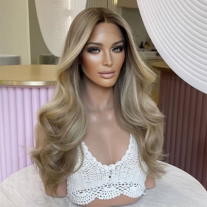 Brazilian Remy Human Hair 5x5 Closure Glueless Wigs Wavy 13x4 Lace Front Wig  Wavy Blonde Highlighted Human Hair Wig with Baby Hair3