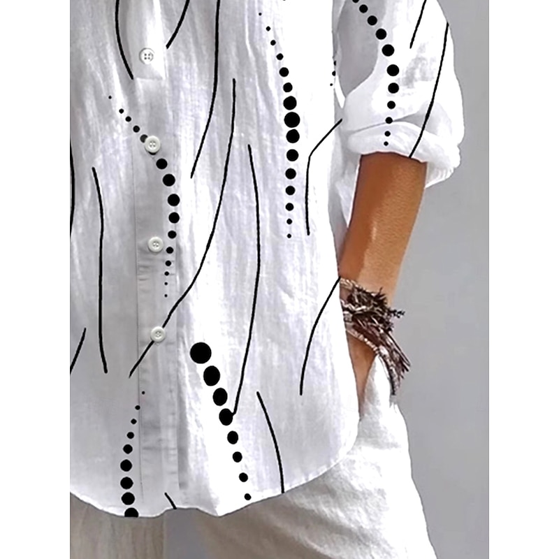 Women's Shirt Button Down Tunic Shirt Collar Long Sleeve Graphic Polka Dot Vintage Tropical Stylish Regular Tops Daily Holiday Going out s White Pink Blue Khaki Spring3
