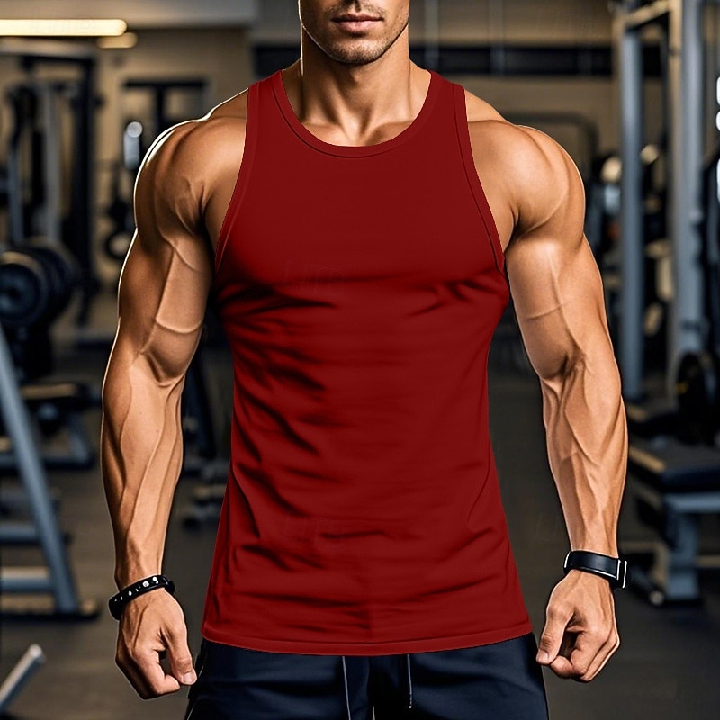 Men's Tank Top Vest Undershirt Sleeveless Shirt Sleeveless Round Neck Crewneck Summer Solid Color Plain Fashion Classic Comfortable Street Casual Sports Black White Red Top Tee for Men3
