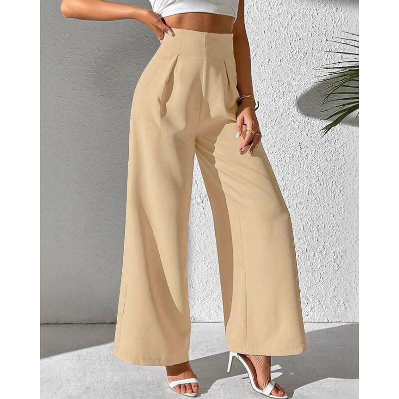 Women's Slacks Palazzo Pants Fashion Streetwear Full Length Natural Plain Elastic Waist Outdoor Comfortable Holiday Weekend Apricot Black White Beige Fall Regular Fit4