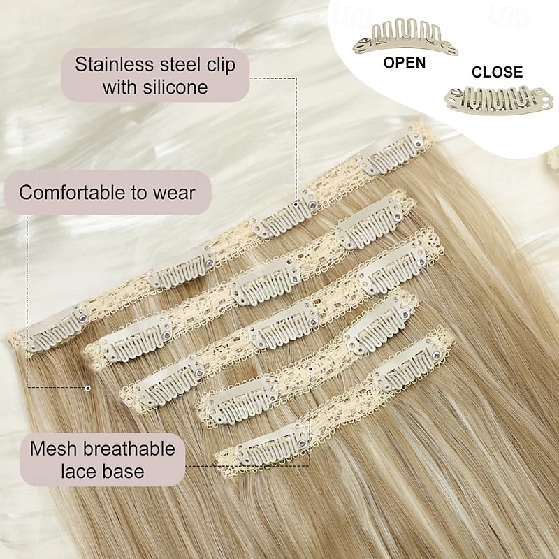 Clip in Hair Extensions - Thick Long Straight Layered Hair Extensions Dirty Blonde Mixed Bleach Blonde 20 Inch Soft Lace Weft4
