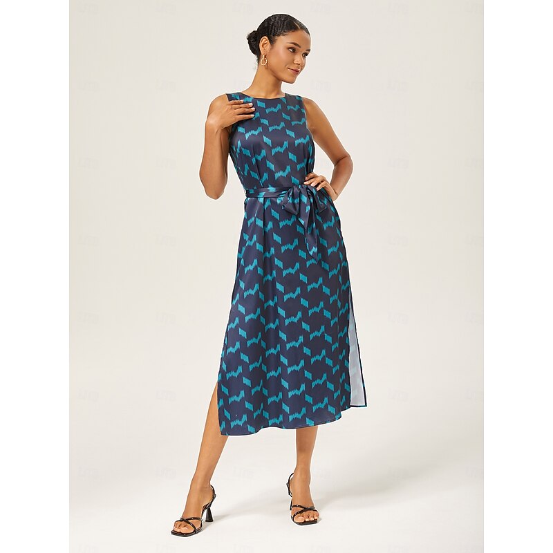 Matte Satin Geometric Sleeveless Maxi Dress3