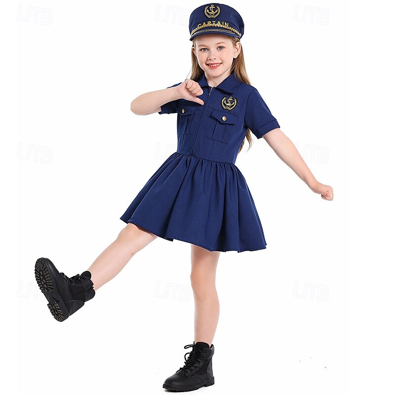 Captain Navy Sailor Halloween Dress Costume Uniform STEM Day Career Role Play Cosplay Kid's Girls' Halloween Carnival World Book Day Performance Educational Dress Up School Event Dress Up Easy2