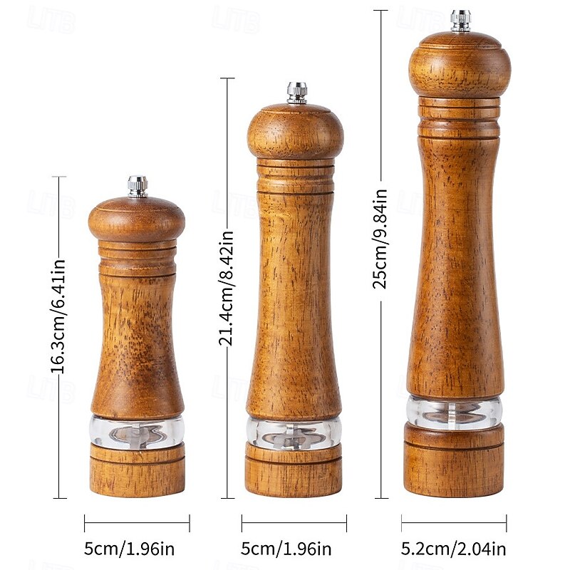 Manual Wooden Pepper Mill for Grinding Black Pepper and Sea Salt with Visible Capacity.2