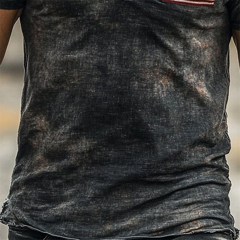 Men's T Shirt Henley Shirt Tee Short Sleeve Shirt Short Sleeve Henley Summer American Flag Fashion Designer Basic Print Vacation Street Going out Black Top Tee for Men3