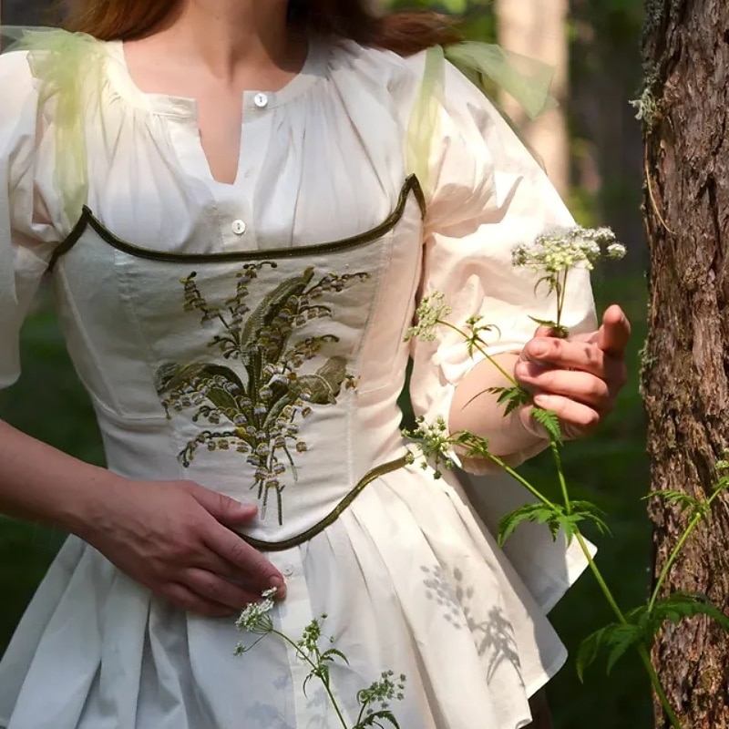 Retro Vintage Medieval Renaissance Corset Vest Bustier Embroidered Fancy Dress Women's Celtic Fantasy Halloween Carnival Masquerade Party Casual Daily LARP Adults' Corset3