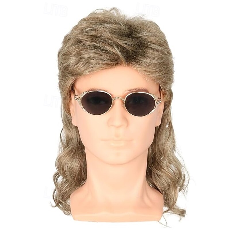 Men's Wig 80s Wig Blonde Long Straight Hair Mullet Wig Halloween Costume Fashion Wig Fancy Party Accessories Wig3