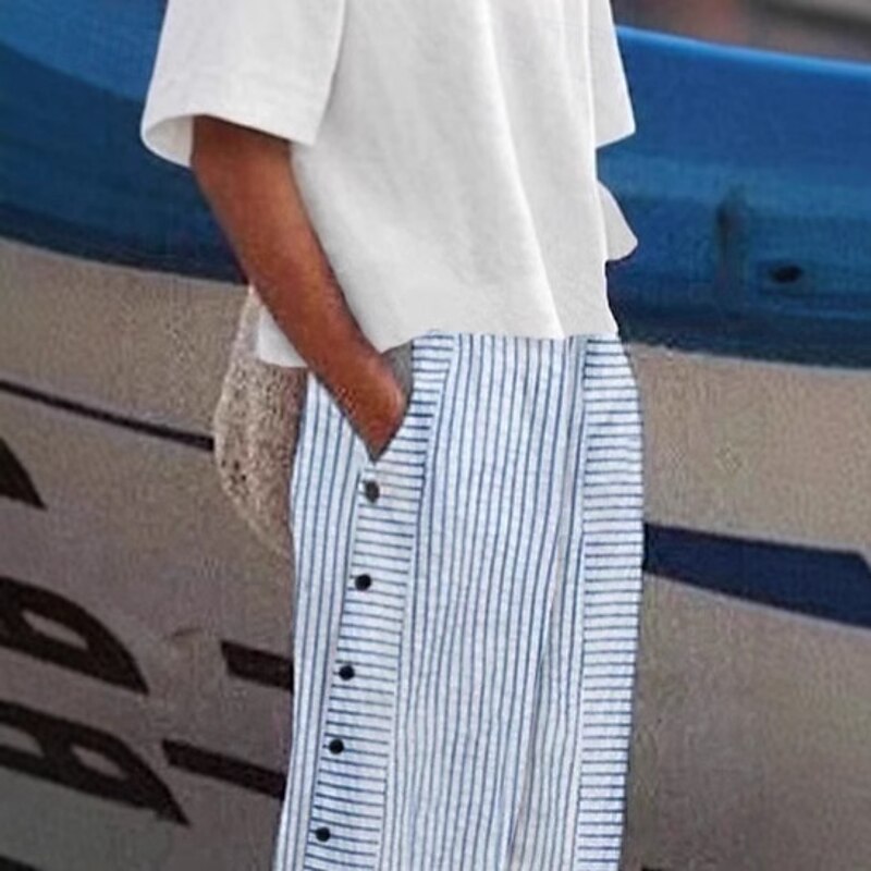 Women's Harem Pants Vacation Vintage Ethnic Style Full Length Mid Waist Striped Micro-elastic Formal Vacation Street Blue Summer Spring Fall Loose Fit3