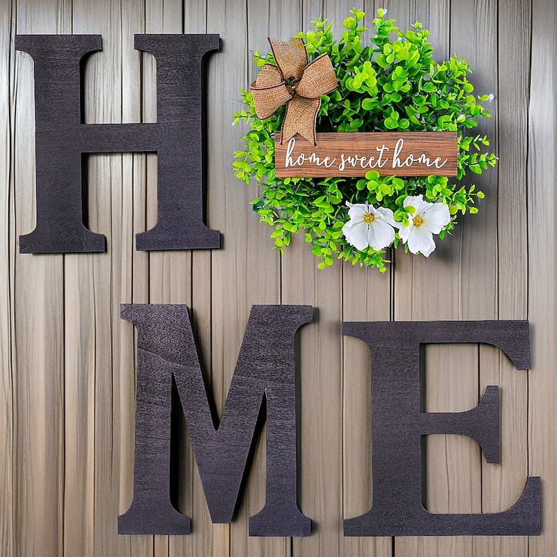 Spring HOME Sign Wood Wall Wreath Decor, Rustic Hanging Wooden Letter Plaque for Front Door or Wall, Farmhouse Home Decoration for Indoor Outdoor4