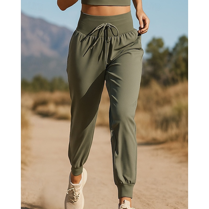 Women's Sweatpants tracksuit bottoms Drawstring Bottoms Outdoor Sports & Outdoor Casual Elastic Tennis Golf Running Regular Fit Sportswear Activewear Solid Colored Black Green Khaki
