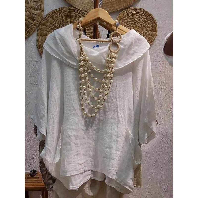 Women's Blouse Solid Color Elegant Casual Half Sleeve Scoop Neck Regular Tops Daily Holiday Black White Pink Red Blue Summer Fall2