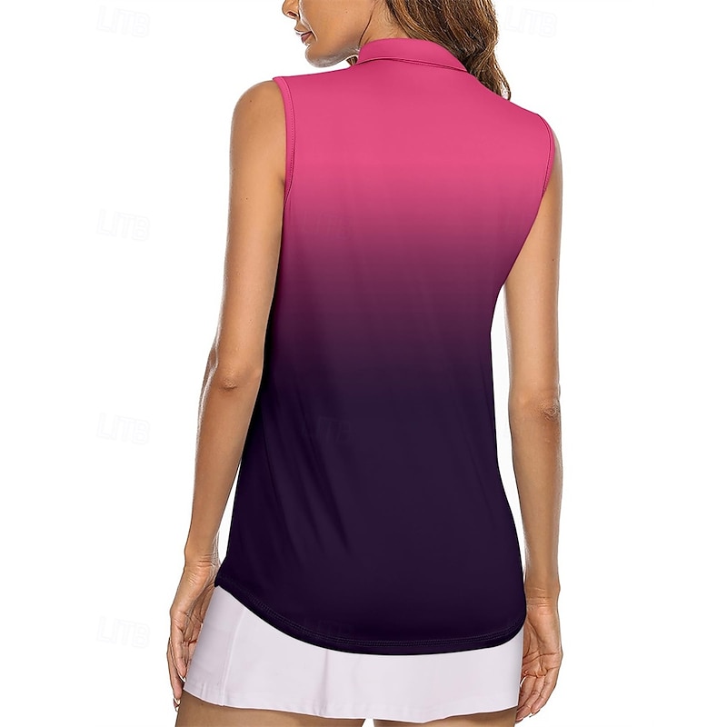 Women's Gradient Sport Shirt Golf Polo Shirt Tennis Shirt Sleeveless Zipper High Elasticity Moisture Wicking Breathable Tennis Golf Pickleball Turndown Zip Collar Shirt Top White Rose Red Tennis4