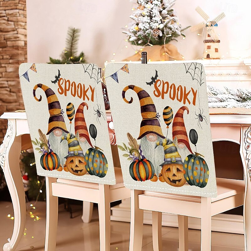 Halloween Printed Dining Chair Covers - Festive Spooky Design, Stretchable and Durable, Perfect for Dining Room Party Decorations2