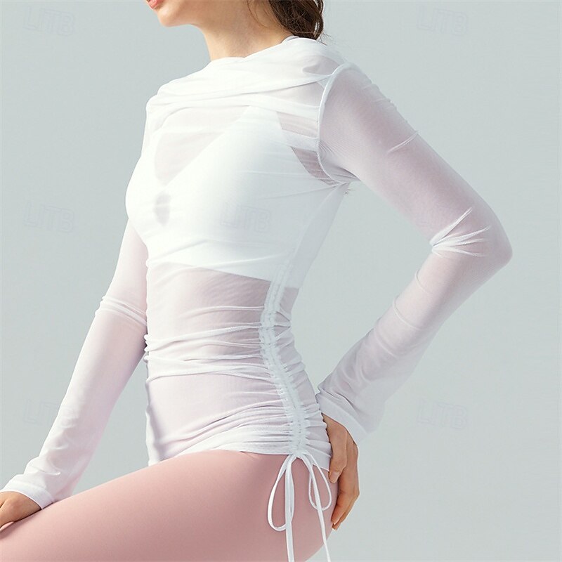 Women's Sports shirts Flat Neckline Stretchy Breathable Mesh Long Sleeve Sports Solid Color Top For Pilates Yoga Activewear4