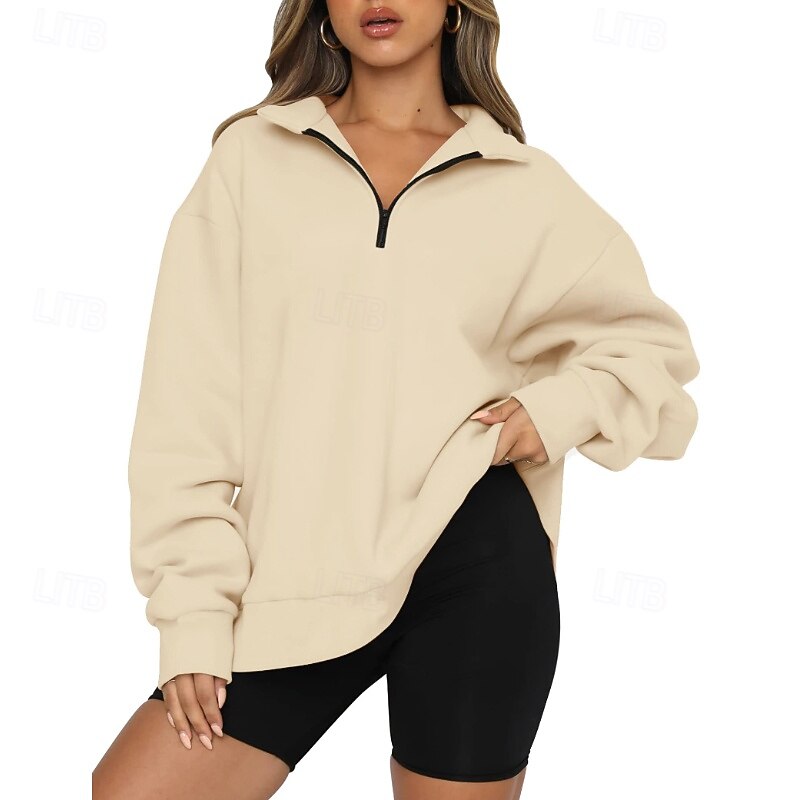Women's Track Top Pullover Quarter Zip Long Sleeve Top Athleisure Fall Solid Colored Windproof Wick Moisture Tennis Golf Running Sportswear Activewear Apricot Black White2