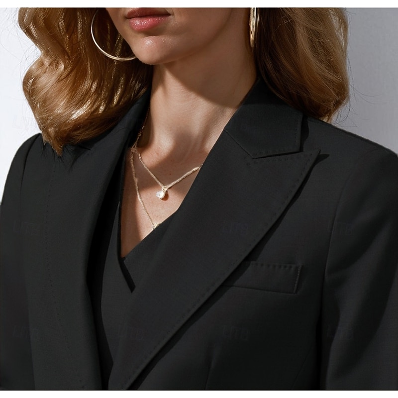 Women's 3 Pieces Suits Formal Wedding Guest Stretch Crepe Elegant Simple Minimalist 3/4 Sleeve Pleated Floor Length Peak Lapel Single Breasted4