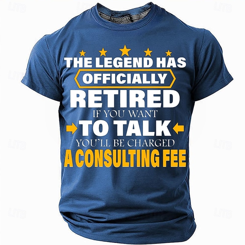 Men's Funny Retirement T-Shirt - 'The Legend Has Officially Retired, Consulting Fee' Short Sleeve Graphic Tee in Red