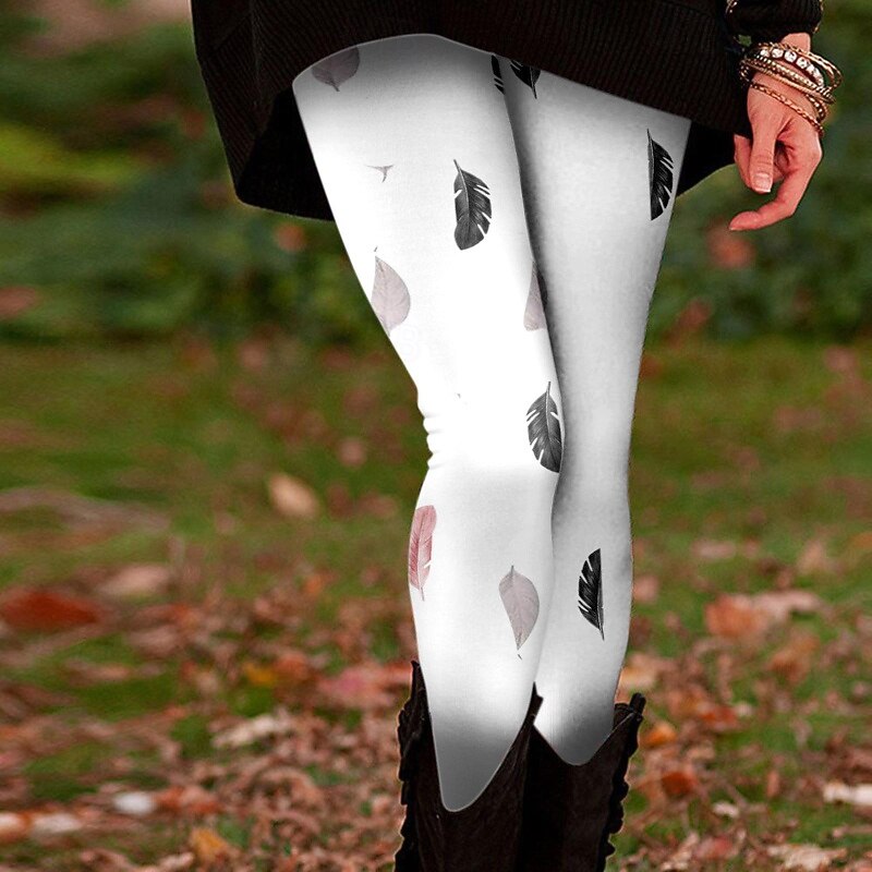 Women's Slacks Leggings Cozy Leggings Streetwear Casual Full Length Natural Flower Elastic Waist Print Comfy Outdoor Comfortable Outdoor Vacation Sapphire Navy Navy Black Fall Regular Fit