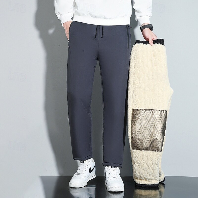 Men's Fleece Pants Thermal Pants Winter Outdoor Regular Fit Warm Pants / Trousers Pocket Elastic Waist Dark Grey Black Camping / Hiking Running XS S M L XL2