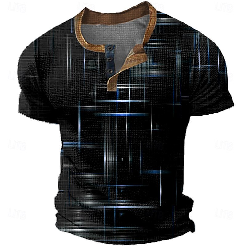 Men's Graphic Geometric Henley Shirt Waffle T Shirt Short Sleeve Daily Retro Vintage Classic Sports Outdoor Casual Holiday Spring & Summer All Seasons Blue Yellow Pink Green Grey Henley Henley T-Shirt4