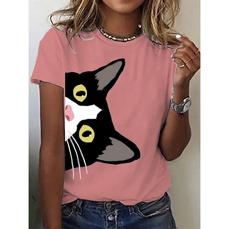 Women's T Shirt Graphic Animal Cat Vintage Stylish Trendy Short Sleeve Crew Neck Regular Tops Daily Weekend Print Black Pink Blue Purple Summer4