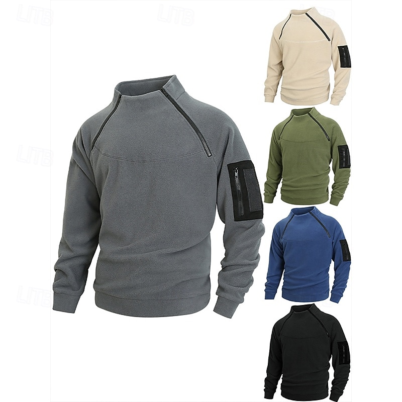 Men's Hoodie Pullover Hoodie Sweatshirt Black Army Green Blue Dark Gray Beige High Neck Plain Zip Up Zipper Sports & Outdoor Daily Holiday Cool Designer Sportswear Winter Clothing Apparel Hoodies