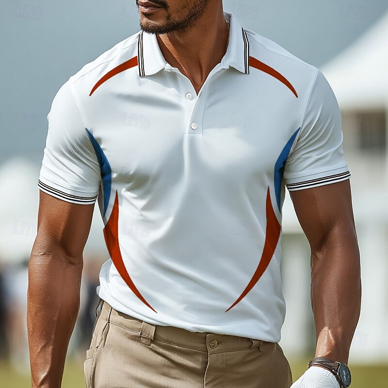 Men's Sports Polo Shirts Casual Sports Lapel Short Sleeve Golf Buttons Summer Red Green Sports Polo Shirts2