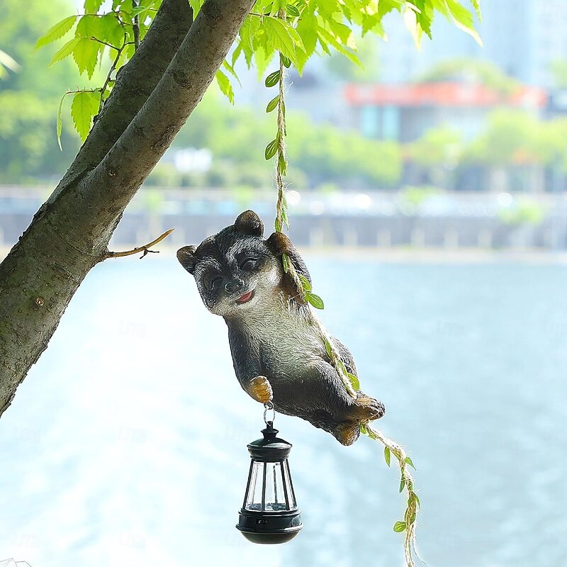 1 Pc Climbing Raccoon Statue with LED Solar Waterproof Light, Garden Terrace Balcony Hanging Decorative Light, Cute Animal Landscape Light2