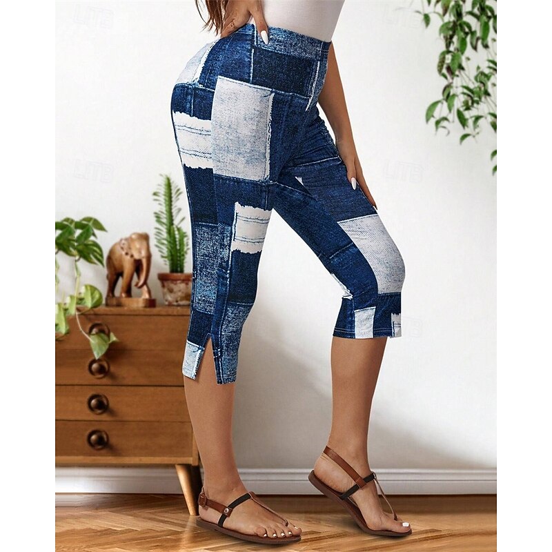 Women's Capri Pants Leggings Cozy Leggings Casual Athleisure Calf-Length High Waist Plaid Elastic Waist Breathability Stretchy Vacation Street Daily Wear Pink Blue Dark Gray Summer Spring Regular Fit3