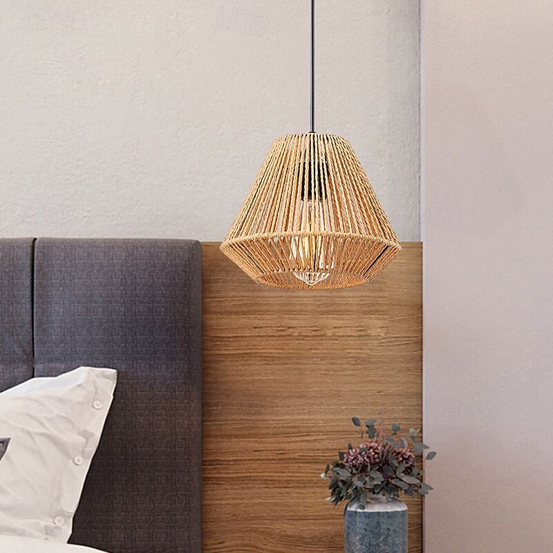 Linen Braided Diamond Pendant Light, Rattan Kitchen Island Hanging Lamp, Japanese Dining Room Decorative Lighting Suspension Lamps Retro Industrial Drop Lights, Farmhouse Chandeliers2