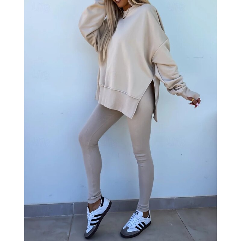 Women's Tracksuit Leggings Pullover Sweatshirt Lace Zipper Pocket Solid Colored Clothing Suit Fall Magenta Black Gym Athleisure Running Thermal Warm Windproof Long Sleeve Sport Activewear Stretchy2