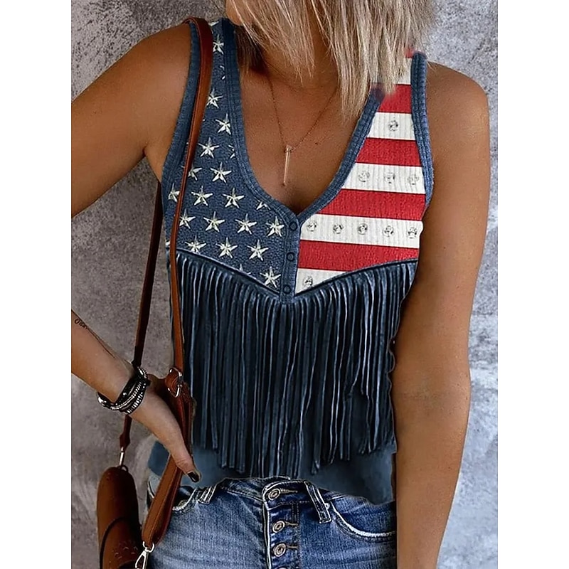 Women's Patriotic  Camisole Tank Top Flag Stylish Western Casual Sleeveless Sleeveless V Neck Crop Tops Daily Print Red Blue Purple Summer Spring3