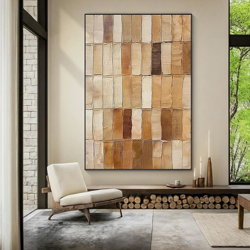 Mintura Hand Painted Abstract Brown Texture Oil Paintings on Canvas Modern Abstract Wall Art Picture For Home Decoration Ready To Hang With Stretched Frame