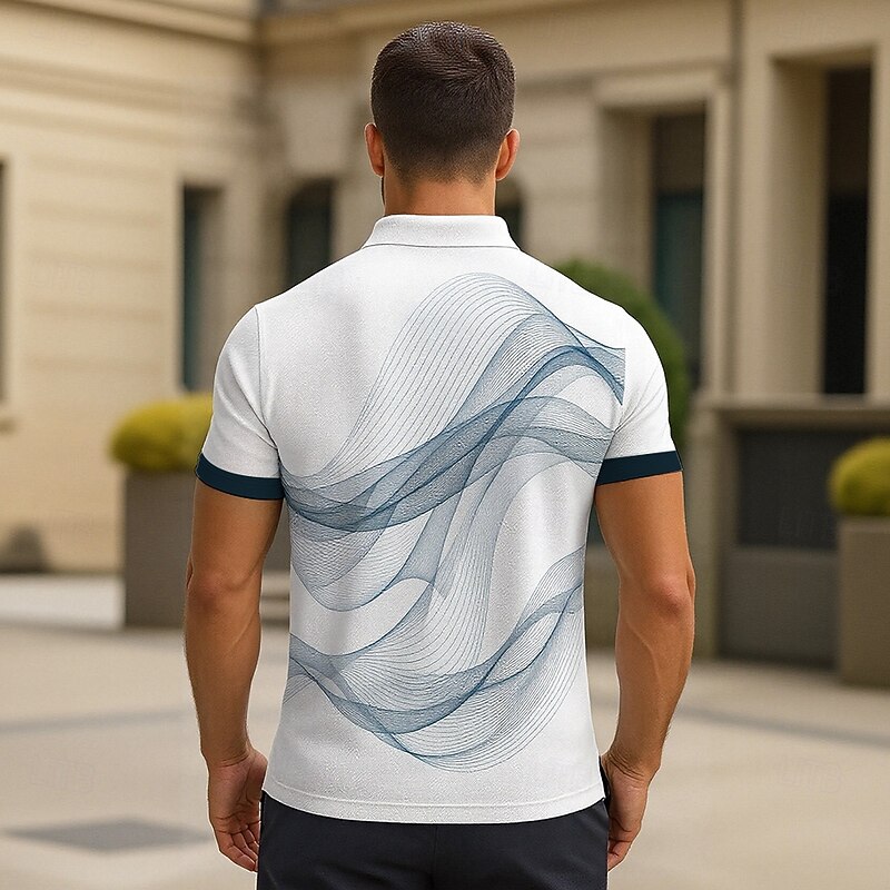 Men's Geometic Line Polo Short Sleeve Polo Shirts Collared Shirts Business Casual Outdoor Athleisure Daily Wear Buttons Pocket 3D Print Summer Black Blue4